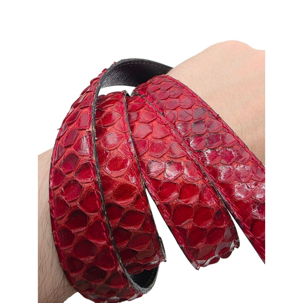 Vero Pitone Red Snakeskin Leather Belt With Gold Buckle